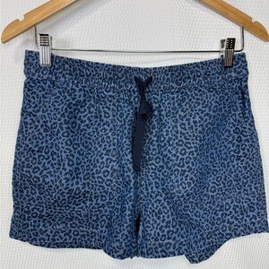 NWOT J. Crew Seaside Shorts Indigo Leopard Cotton, XS Drawstring Pull-on